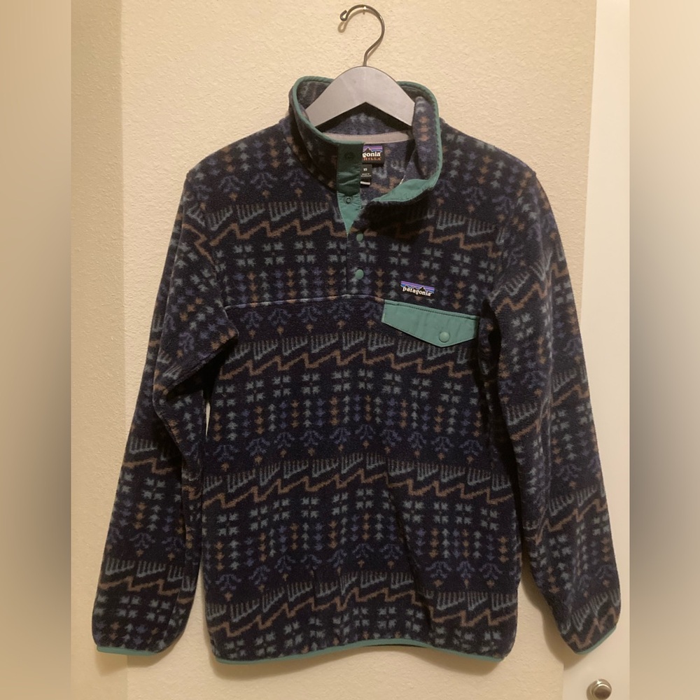 Patagonia Synchilla Snap T Fleece Pullover Aztec Timber Twist Navy Blue XS